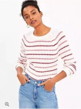 LOFT | White Sweater with Pink Stripes